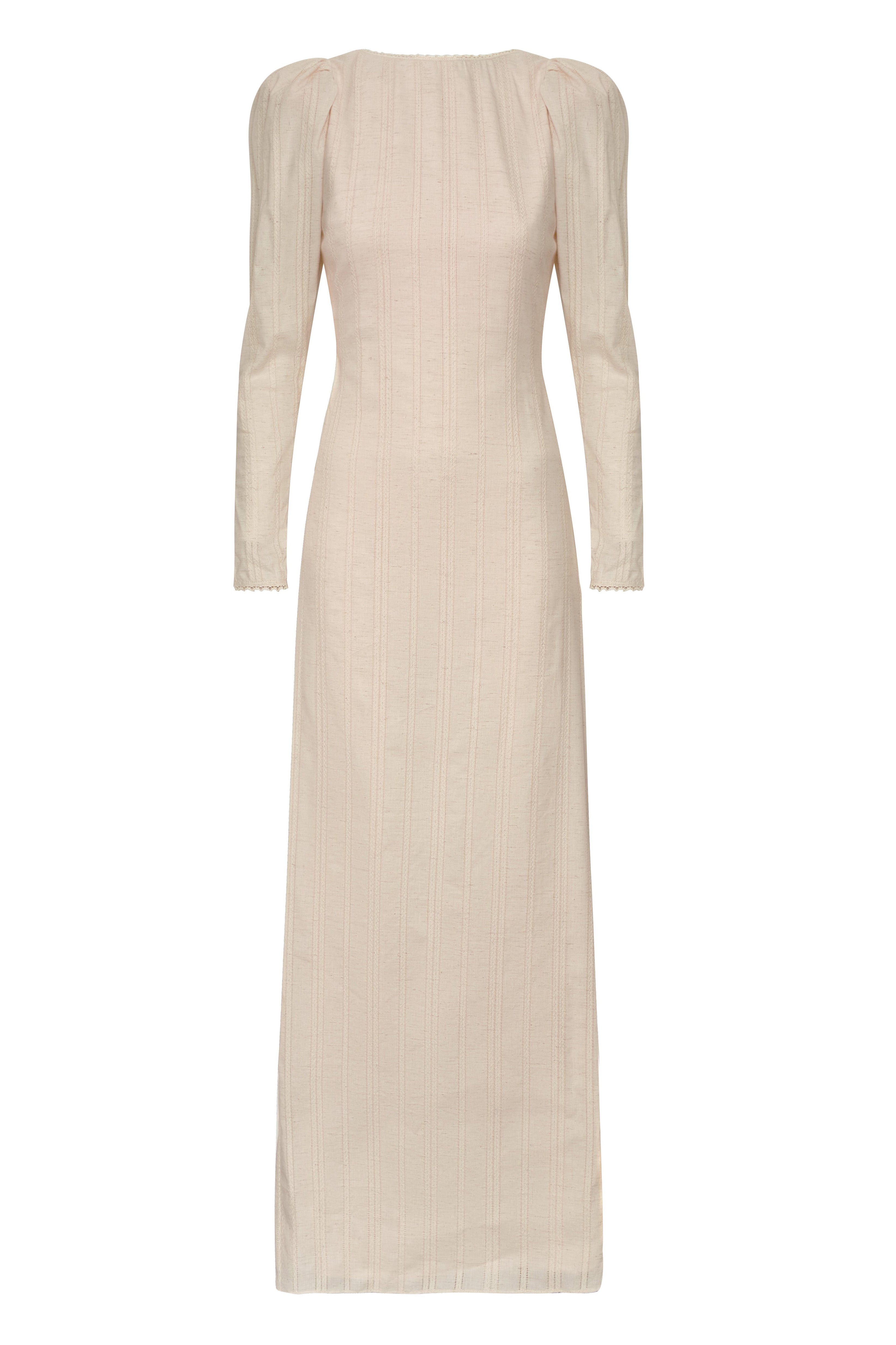 Beige long-sleeve dress on a white background